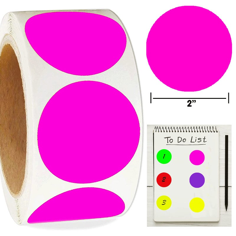 Well Tile 2 Inch Color-Code Labels Round Circle Stickers for Color Coding - Fluorescent Pink Christmas Inventory Labels Moving Stickers for Labeling Warehouse Classroom Office Food Service and Medical 500 Pcs - Image 2